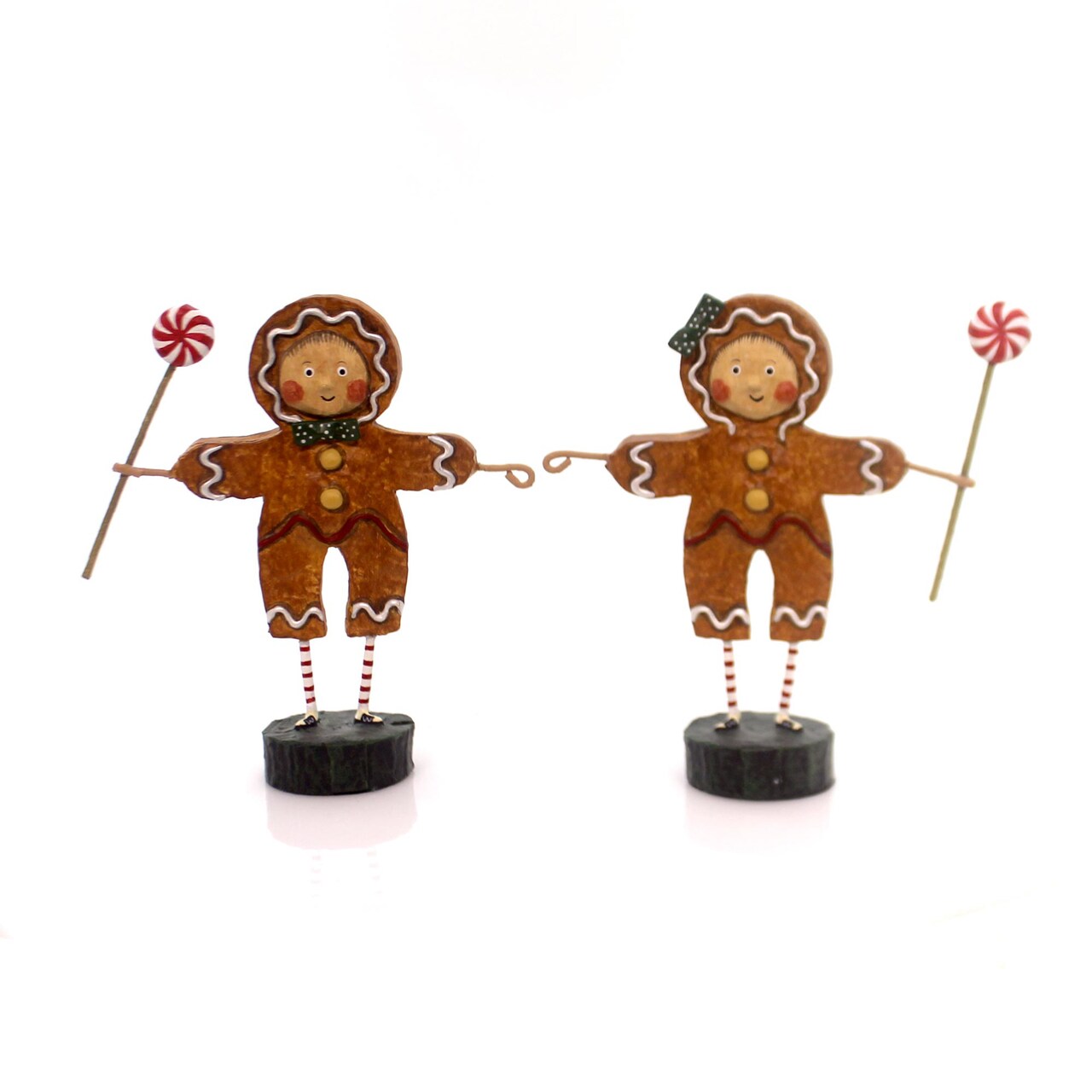 Lori Mitchell 5.75 In Gingerbread Boy & Girl Christmas Figurine Set , Lightweight Christmas Decor Peppermint Candy Christmas